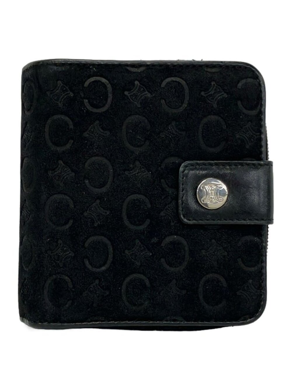 Celine Bifold Wallet C Macadam Pattern Black Zip Around Embossed Leather